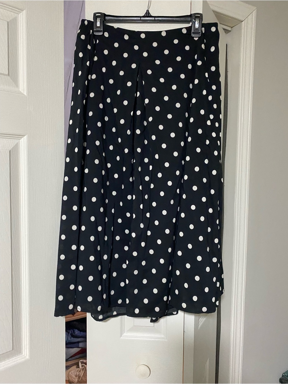 a new day Black and White Polka Dot Midi Skirt